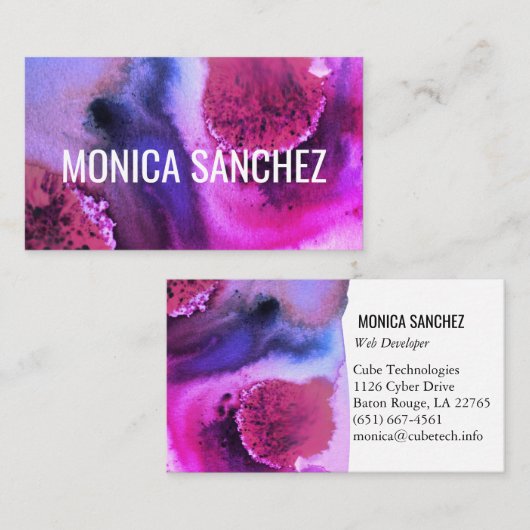 Carte De Visite Peinture colorée rose violet abstrait moderne (Devant / Derrière)