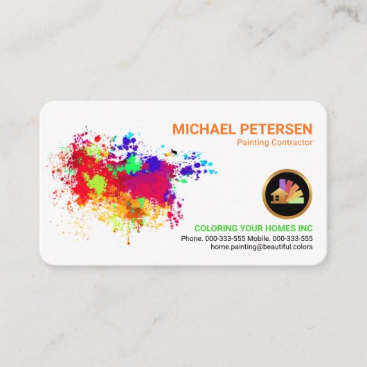 Carte De Visite Peinture colorée Splatter Accueil Peintre (Devant)