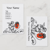 Carte De Visite PEINTURE D'ANGE D'UNE FLEURS ROUGE Noir Blanc (Devant / Derrière)