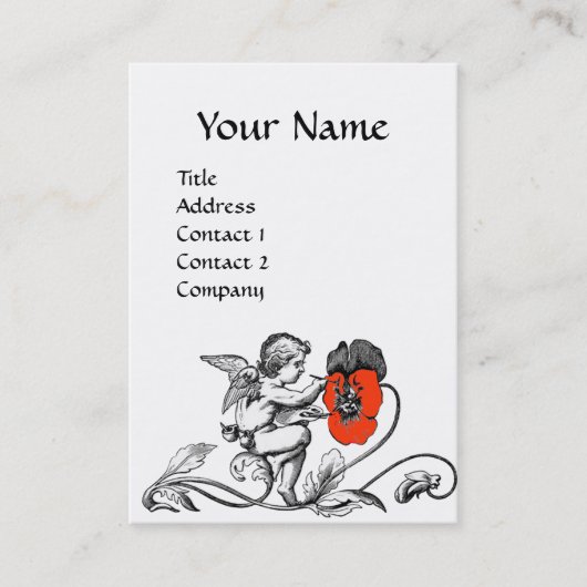 Carte De Visite PEINTURE D'ANGE D'UNE FLEURS ROUGE Noir Blanc (Devant)