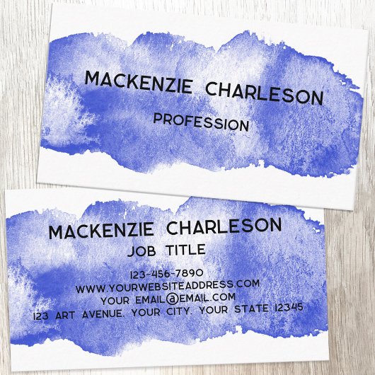 Carte De Visite Peinture d'aquarelle simple Bleu