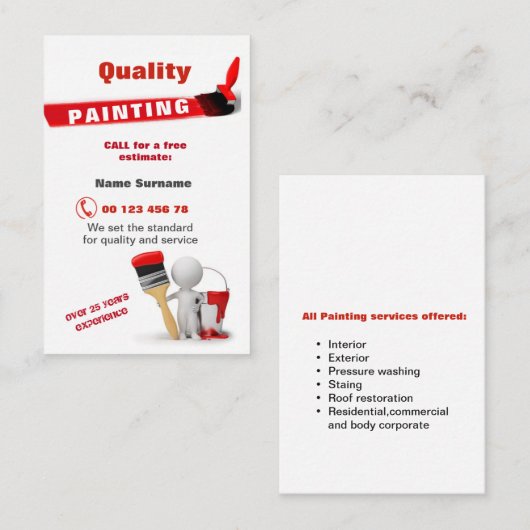 Carte De Visite Peinture de qualité (Devant / Derrière)