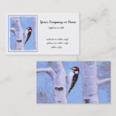 Carte De Visite Peinture Downy Woodpecker - Art original pour oise (Devant / Derrière)