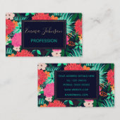 Carte De Visite Peinture florale assez vivante Conception bleu mar (Devant / Derrière)