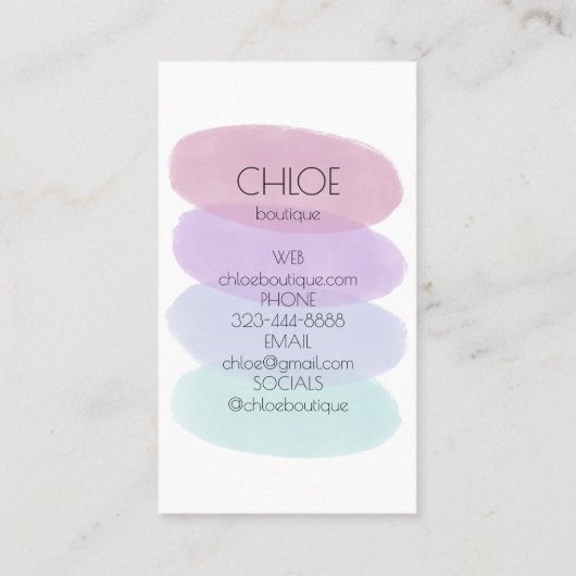 Carte De Visite Peinture pastel douce Formes Abstraites Aquarelle (Dos)