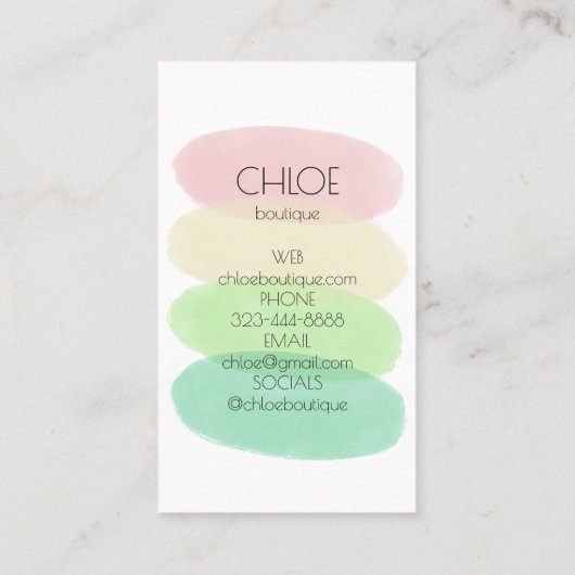 Carte De Visite Peinture pastel douce Formes Abstraites Aquarelle (Dos)