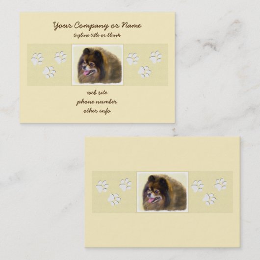 Carte De Visite Peinture Poméranienne Noir et Tan Art Chien origin (Devant / Derrière)