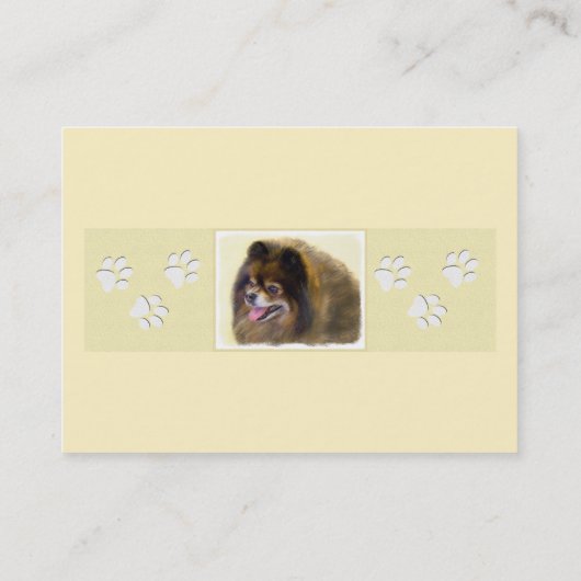 Carte De Visite Peinture Poméranienne Noir et Tan Art Chien origin (Dos)