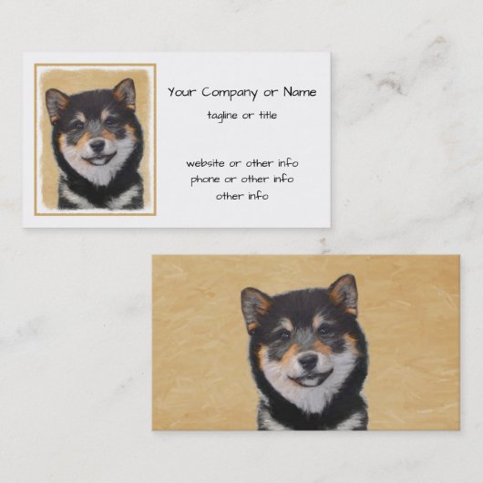 Carte De Visite Peinture Shiba Inu (Noir et Tan) - Art Chien (Devant / Derrière)