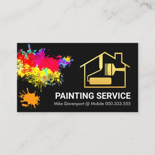 Carte De Visite Peinture Splatter Gold Home Peinture (Devant)