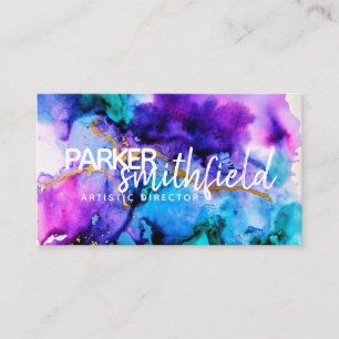 Carte De Visite Peinture Splatter or et violet simple