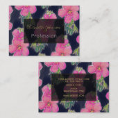 Carte De Visite Peinture tropicale bleu rose Hibiscus (Devant / Derrière)