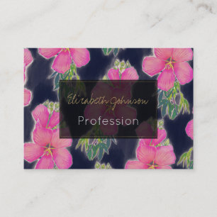 Carte De Visite Peinture tropicale bleu rose Hibiscus