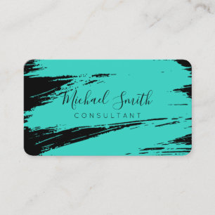Carte De Visite Peinture Turquoise moderne à pinceau noir