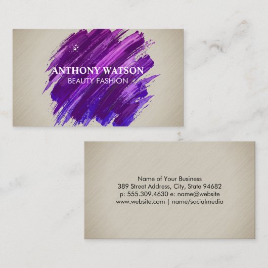 Carte De Visite Peinture violette brossée | Texture simple (Devant / Derrière)