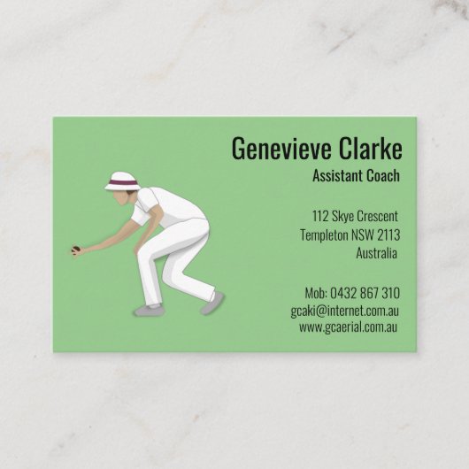 Carte De Visite Pelouse Bowls (Devant)