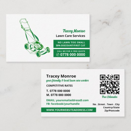 Carte De Visite Pelouse verte, Services d'entretien de pelouse (Devant / Derrière)