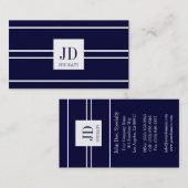 Carte De Visite Pendentif rayé bleu-foncé de platine de (Devant / Derrière)