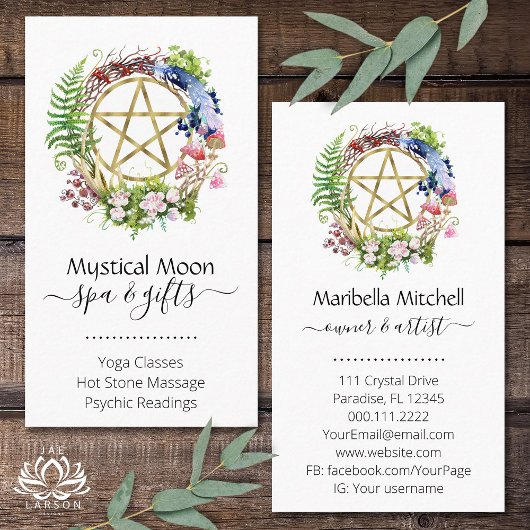 Carte De Visite Pentacle Nature Fleurs de couronne Boho