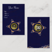 Carte De Visite PENTAGON Monogramme Gris Agate, bleu (Devant / Derrière)