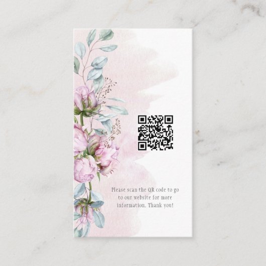 Carte De Visite Peonies roses et verdure Code d'information QR (Devant)