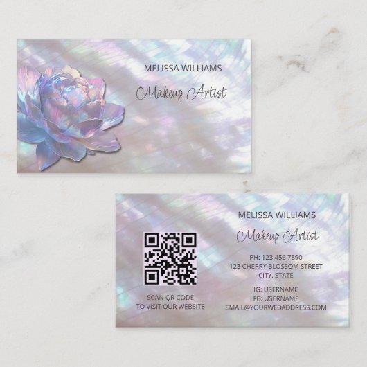 Carte De Visite Peony, mère de perle (Devant / Derrière)