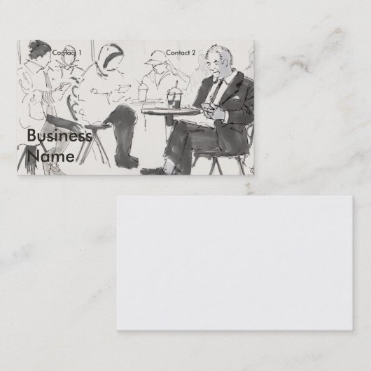 Carte De Visite People in cafe using cell phones drawing (Devant / Derrière)