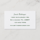 Carte De Visite Pépinière à serre (Dos)