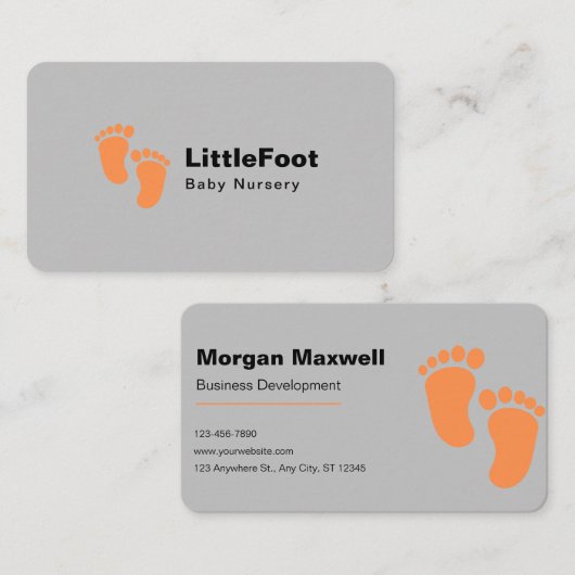 Carte De Visite Pépinière pour bébés orange mignonne et minimalist (Devant / Derrière)