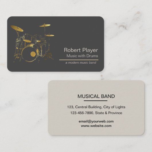 Carte De Visite Percussionniste batteur avec Drummer Set Music Eve (Devant / Derrière)