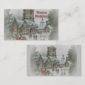 Carte De Visite Père Noël ancienne avec enfants devant une église (Devant / Derrière)