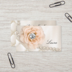 Carte De Visite Perles crèmes roses de wedding planner élégant 