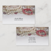 Carte De Visite Perles & Rouge Saint Valentin Amour Bijoux Chic Él (Devant / Derrière)