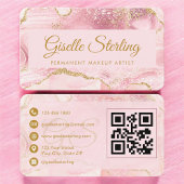 Carte De Visite Permanent Makeup Artist Pink Gold Agate QR Code