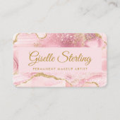 Carte De Visite Permanent Makeup Artist Pink Gold Agate QR Code (Devant)