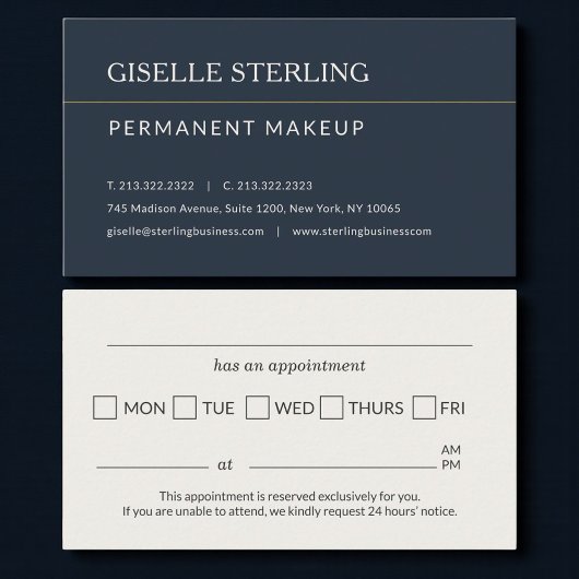 Carte De Visite Permanent Makeup Office Appointment Reminder