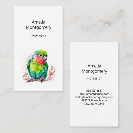 Carte De Visite Perroquet vert - Bébé mignon oiseau (Devant / Derrière)