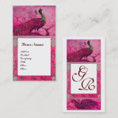 Carte De Visite PERRUCHES AMOUR MARIAGE MONOGRAMME Rose Fuchsia Bl (Devant / Derrière)