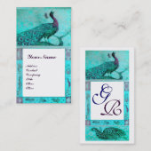 Carte De Visite PERRUCHES D'AMOUR DE MARIAGE Monogramme bleu aqua (Devant / Derrière)