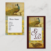 Carte De Visite PERRUCHES D'AMOUR DE MARIAGE MONOGRAMME, perle jau (Devant / Derrière)