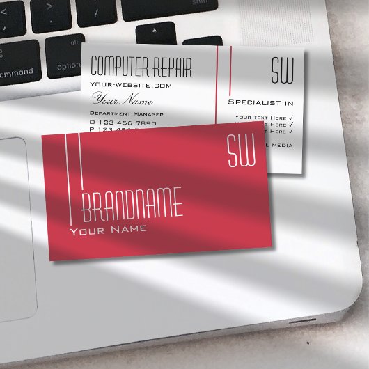 Carte De Visite Perse rouge et blanc avec Initiales Professionnel