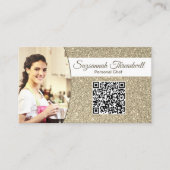 Carte De Visite Personal Chef Subtle Gold Glitter Custom Photo QR (Devant)