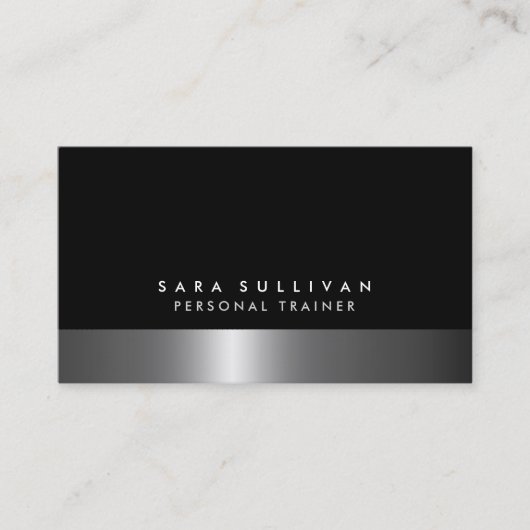 Carte De Visite Personal Trainer Bold Dark Chrome Silver Services (Devant)