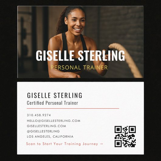 Carte De Visite Personal Trainer Fitness Photo QR Code