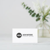 Carte De Visite Personal Trainer White Dumbbell Logo Fitness (Debout devant)