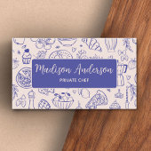 Carte De Visite Personalized Hand Drawn Food QR Code Navy Blue