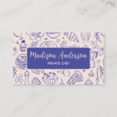 Carte De Visite Personalized Hand Drawn Food QR Code Navy Blue (Devant)