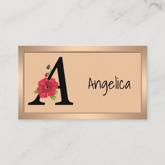 Carte De Visite Personalized monogram editable A text red flower f (Devant)