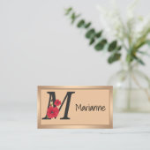 Carte De Visite Personalized monogram editable M text red flower (Debout devant)