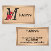 Carte De Visite Personalized monogram editable M text red flower (Devant / Derrière)
